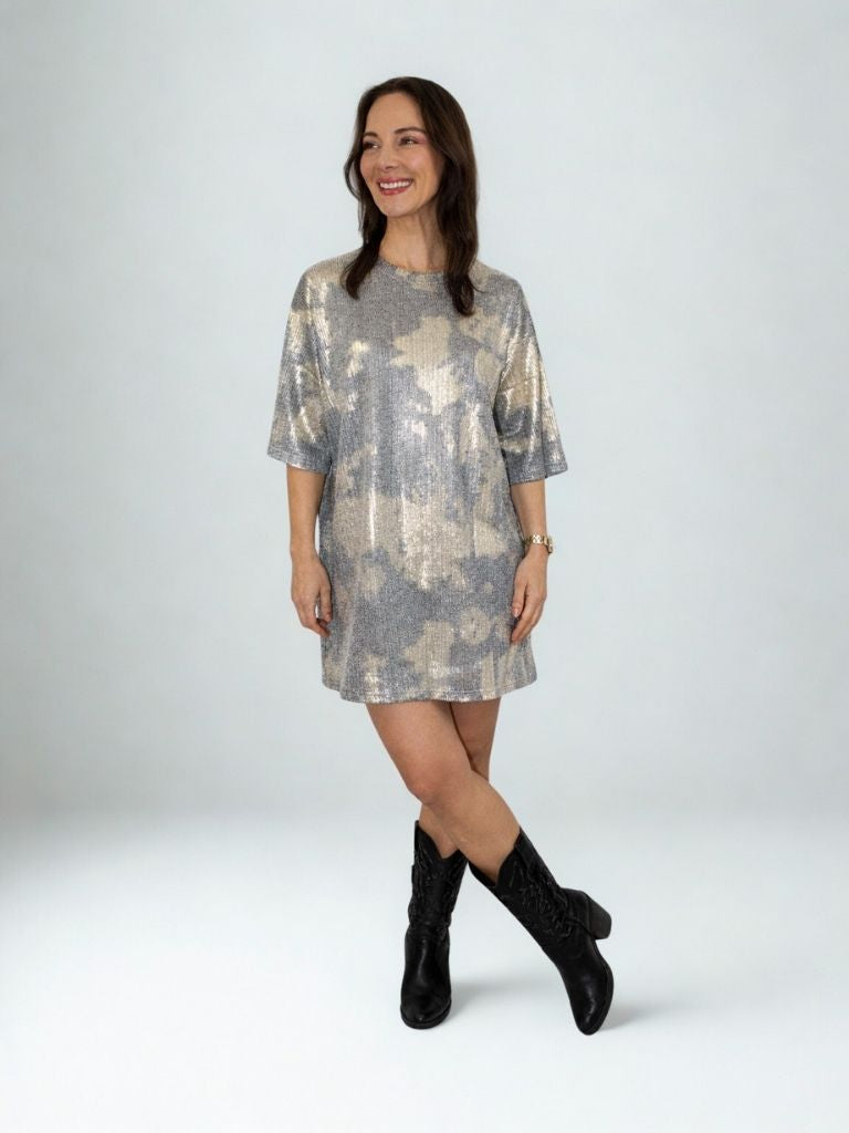 VESTIDO CAMISETA MINI METALIZADO