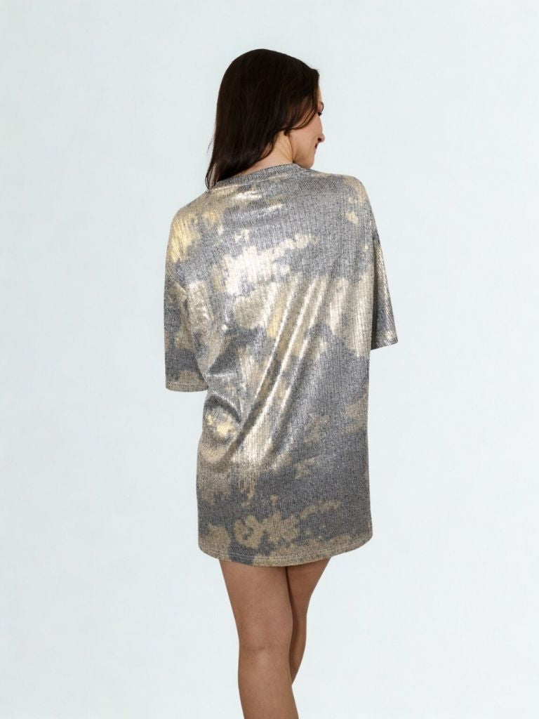 VESTIDO CAMISETA MINI METALIZADO