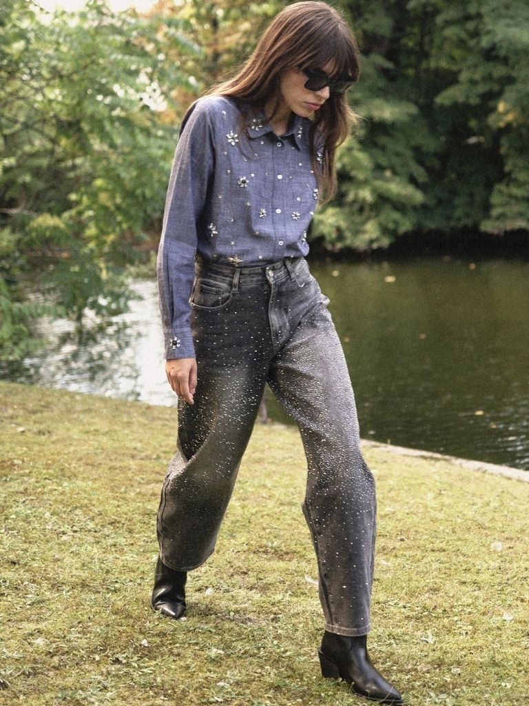 JEANS GRISES DEGRADADOS BRILLOS