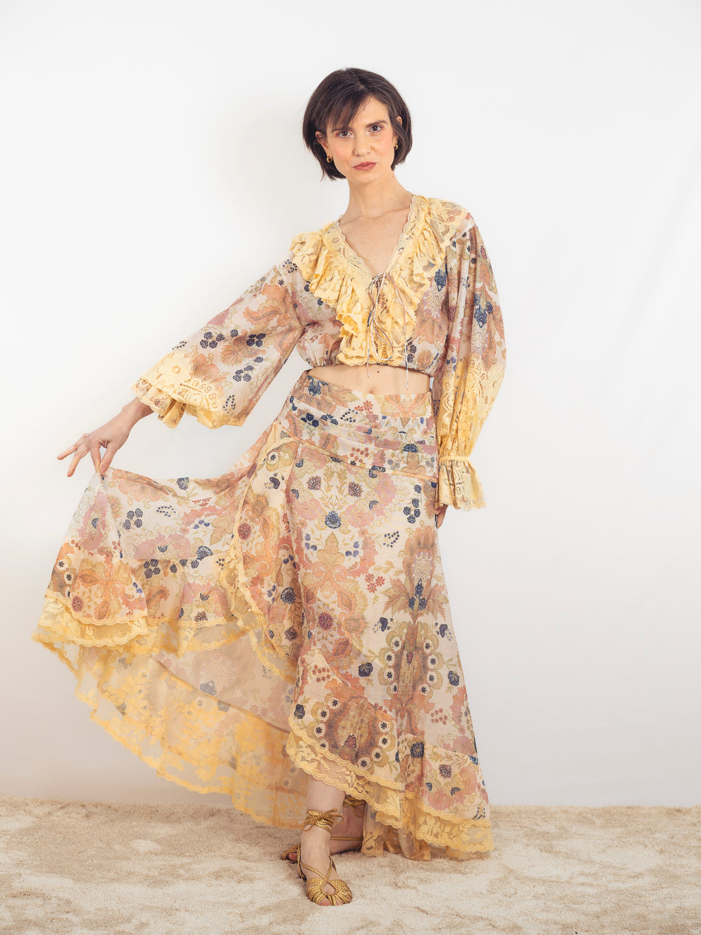 FALDA FLORES BEIGE