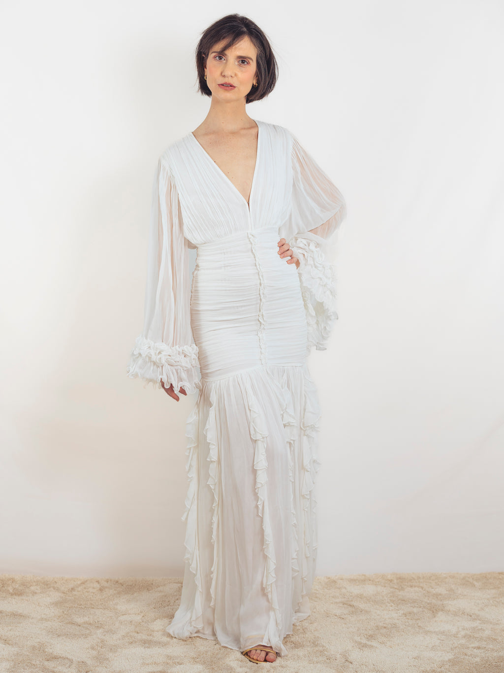 VESTIDO LARGO BLANCO DRAPEADO
