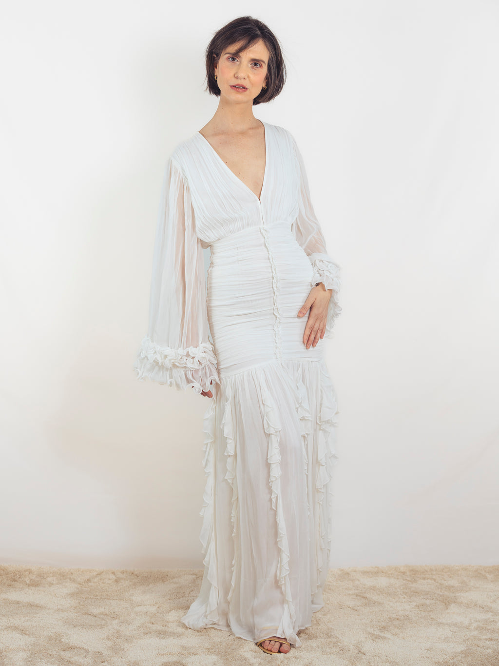 VESTIDO LARGO BLANCO DRAPEADO