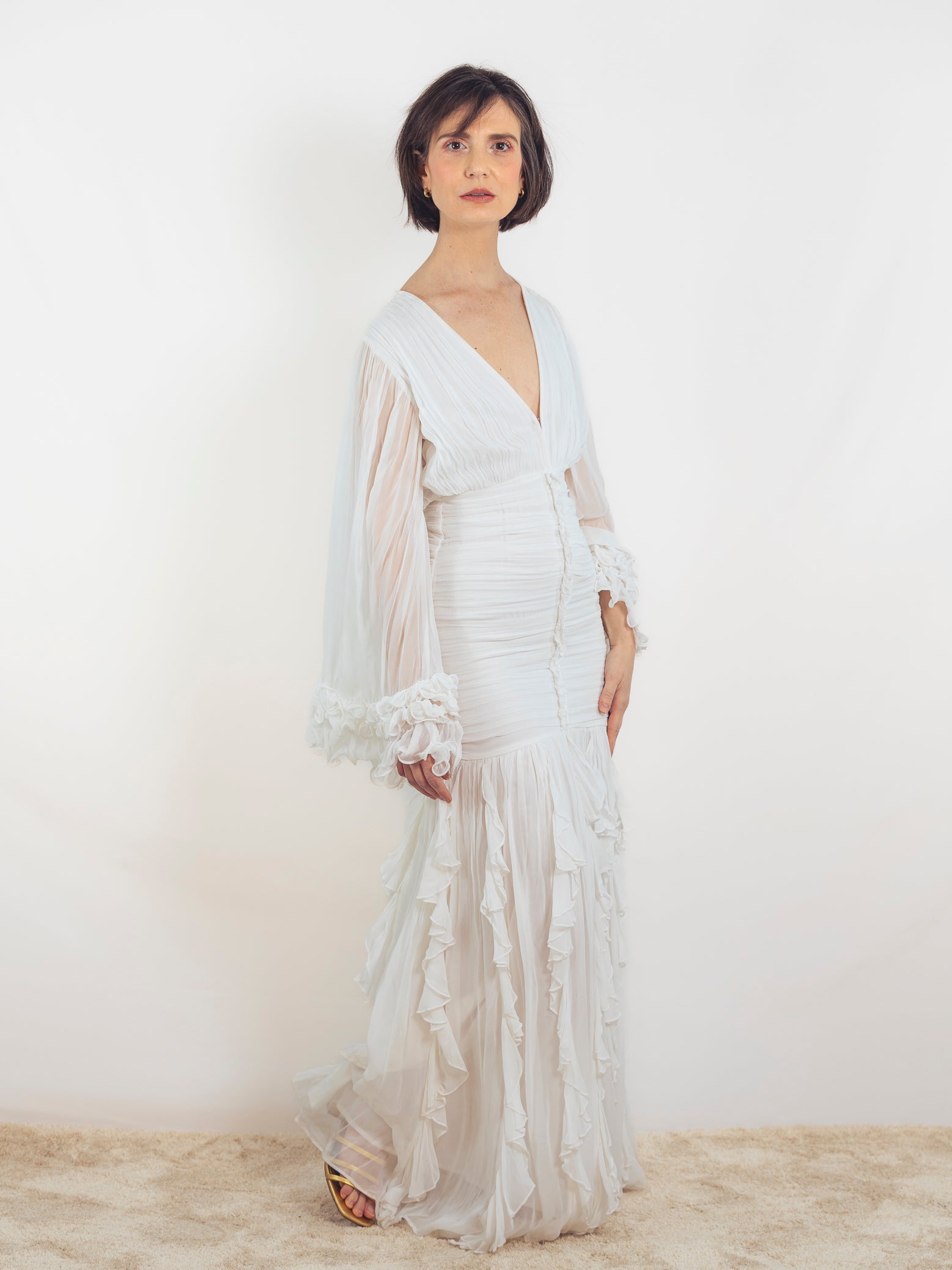 VESTIDO LARGO BLANCO DRAPEADO