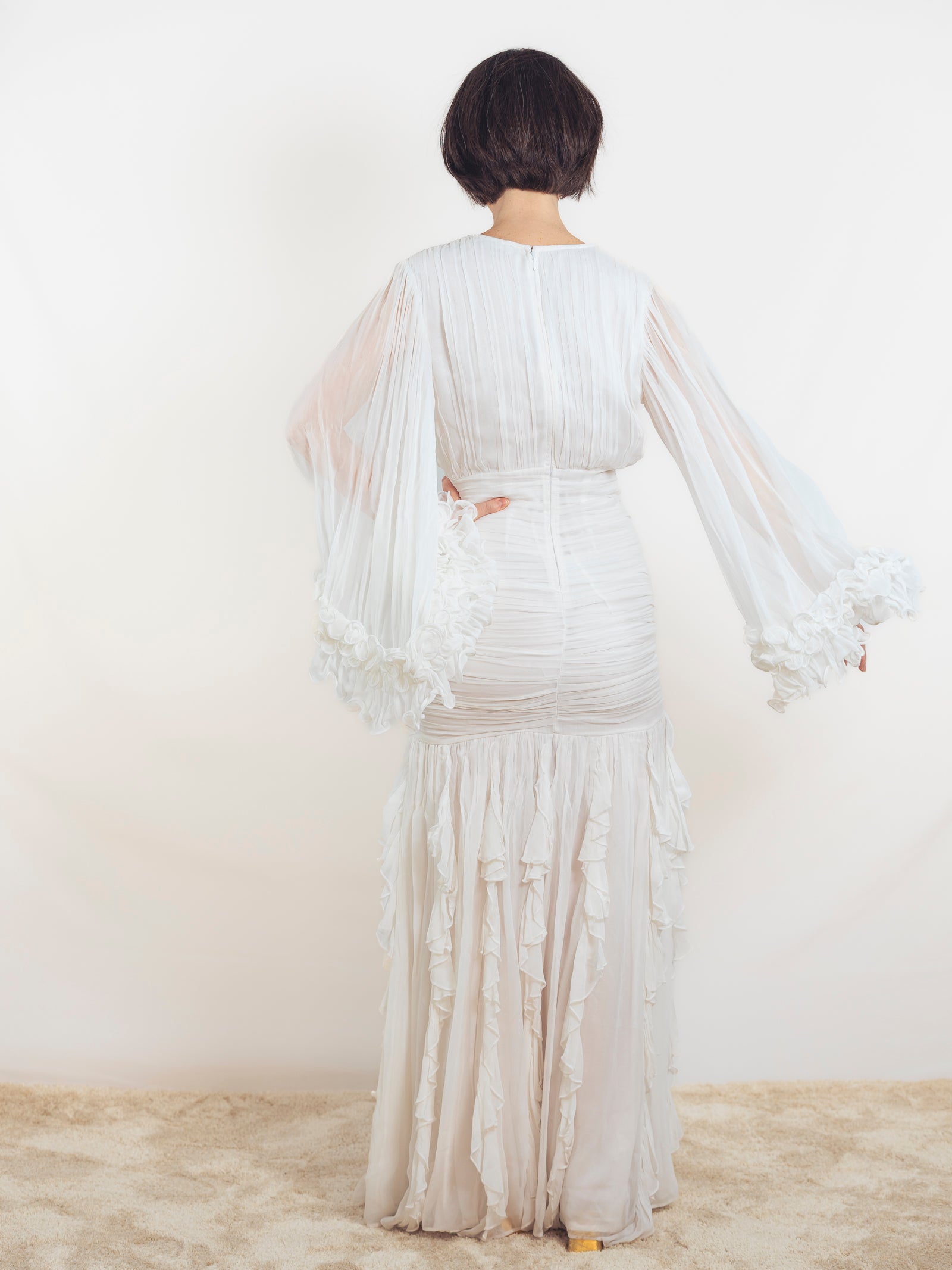 VESTIDO LARGO BLANCO DRAPEADO