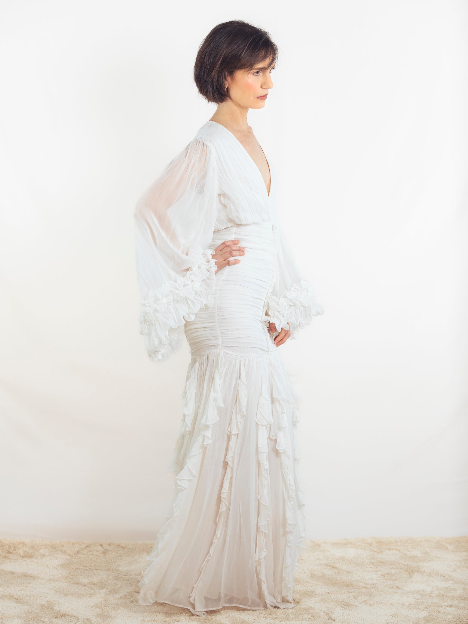 VESTIDO LARGO BLANCO DRAPEADO