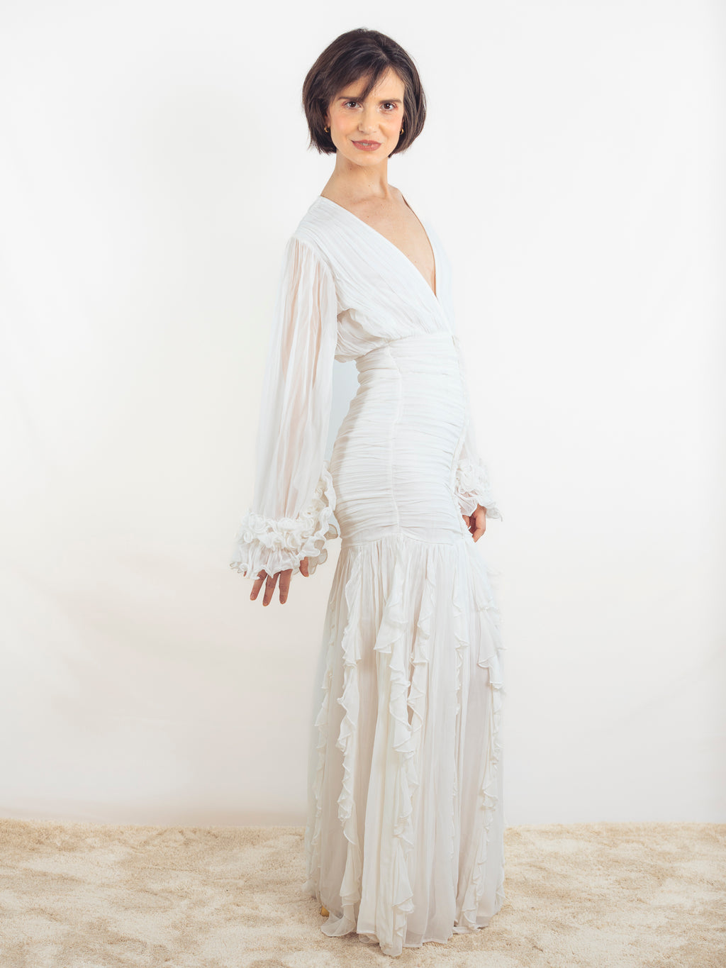 VESTIDO LARGO BLANCO DRAPEADO