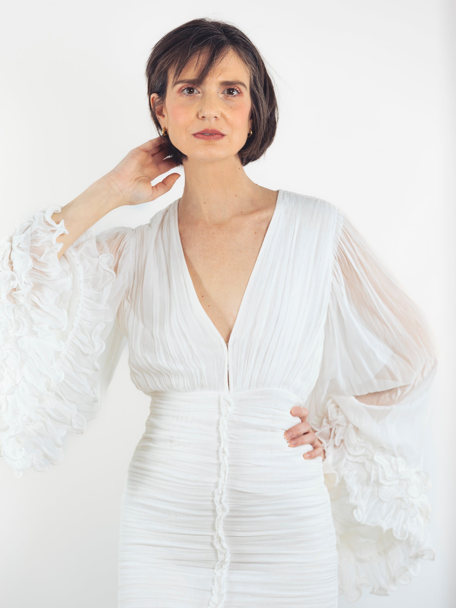 VESTIDO LARGO BLANCO DRAPEADO