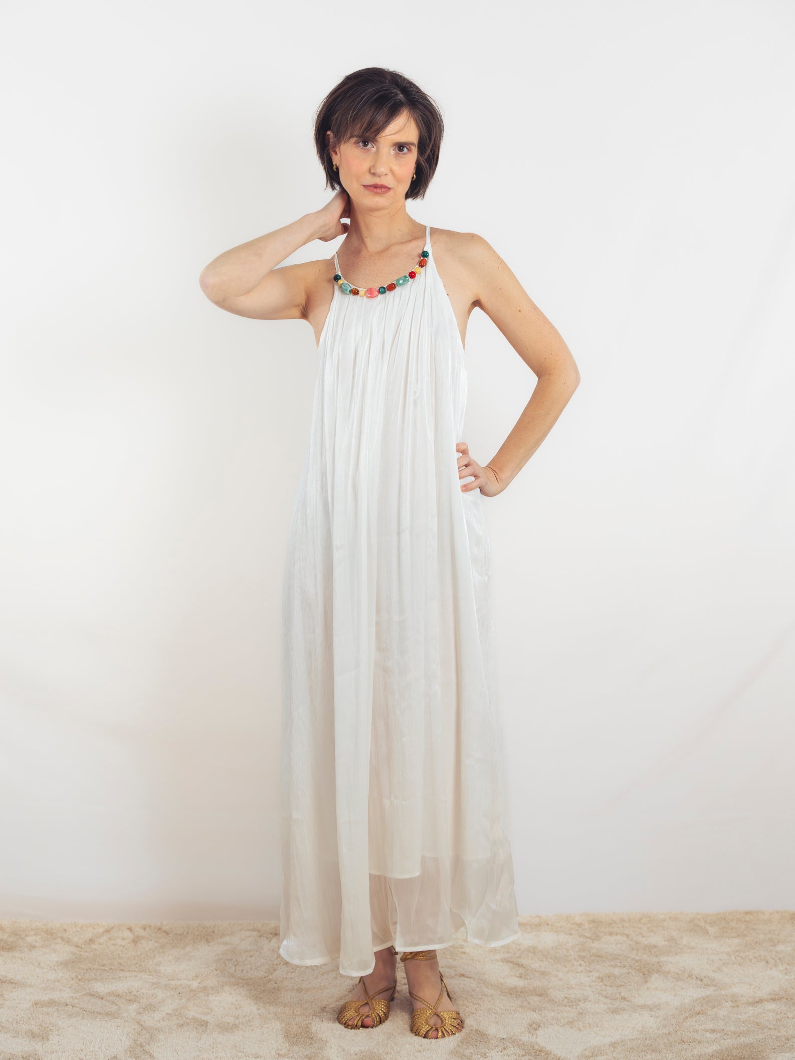 VESTIDO LARGO BLANCO PIEDRAS