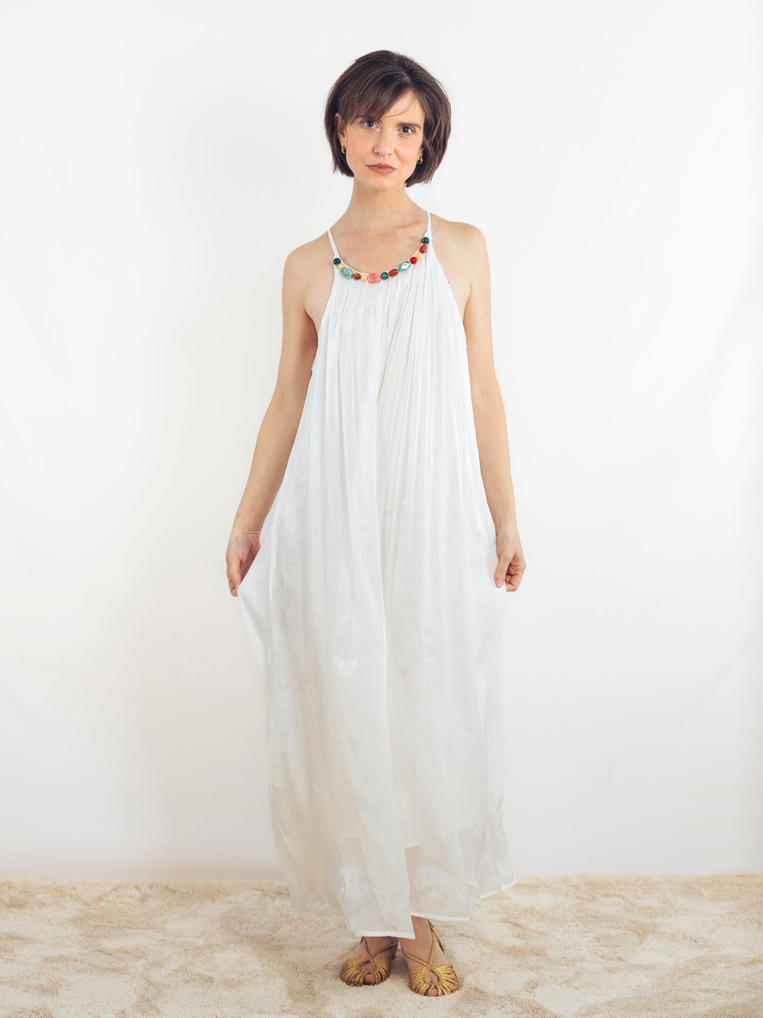 VESTIDO LARGO BLANCO PIEDRAS