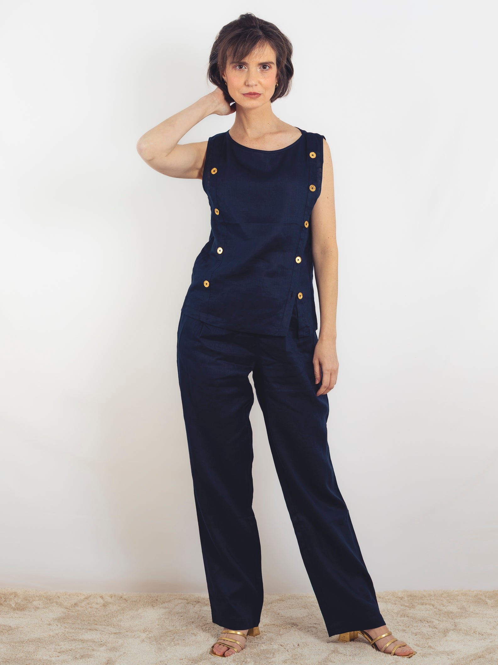 PANTALÓN LINO AZUL MARINO CORTE RECTO