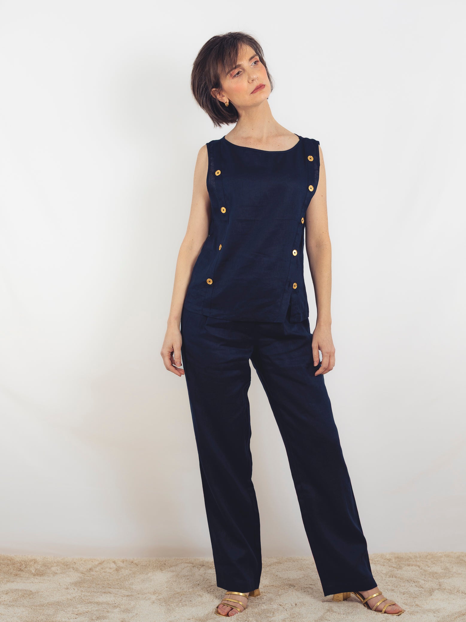 TOP LINO AZUL MARINO