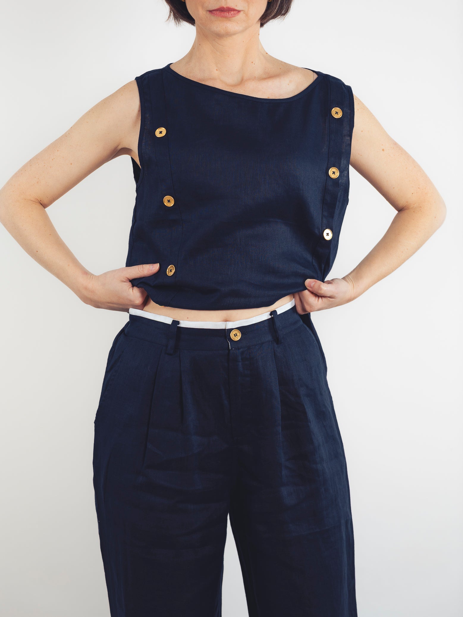PANTALÓN LINO AZUL MARINO CORTE RECTO