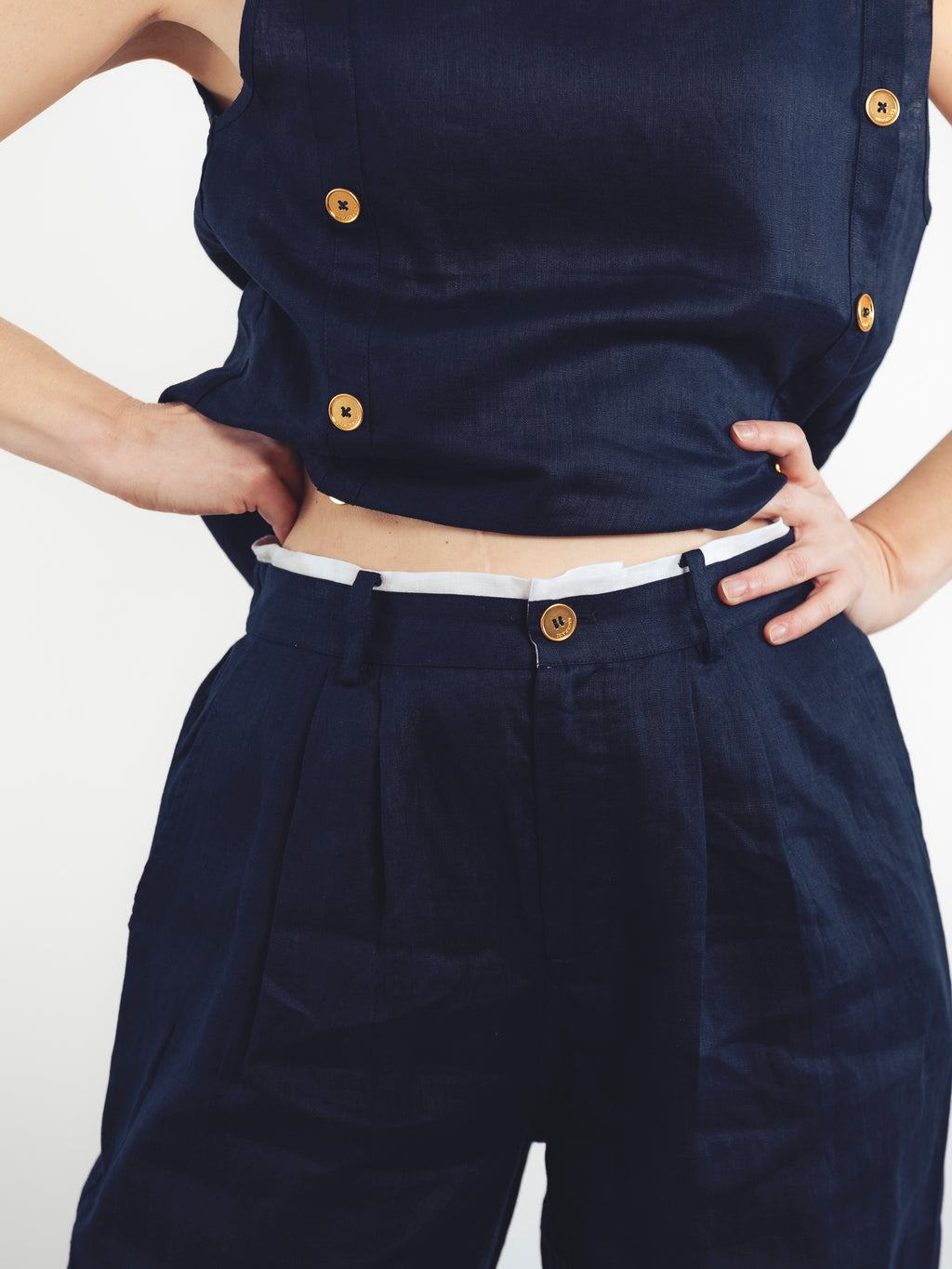 PANTALÓN LINO AZUL MARINO CORTE RECTO