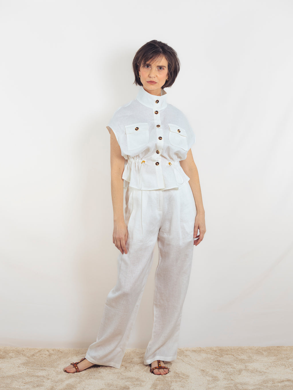 BLUSA LINO BLANCO FRUNCIDA
