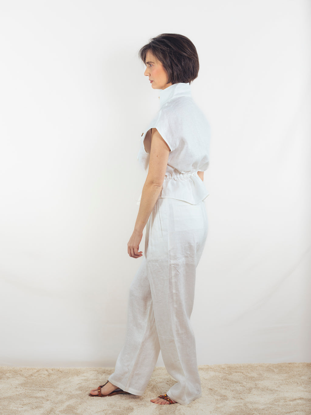 BLUSA LINO BLANCO FRUNCIDA