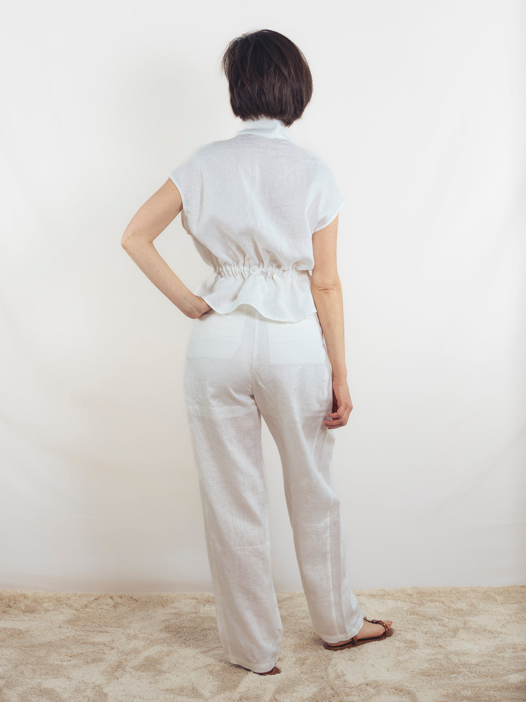 BLUSA LINO BLANCO FRUNCIDA