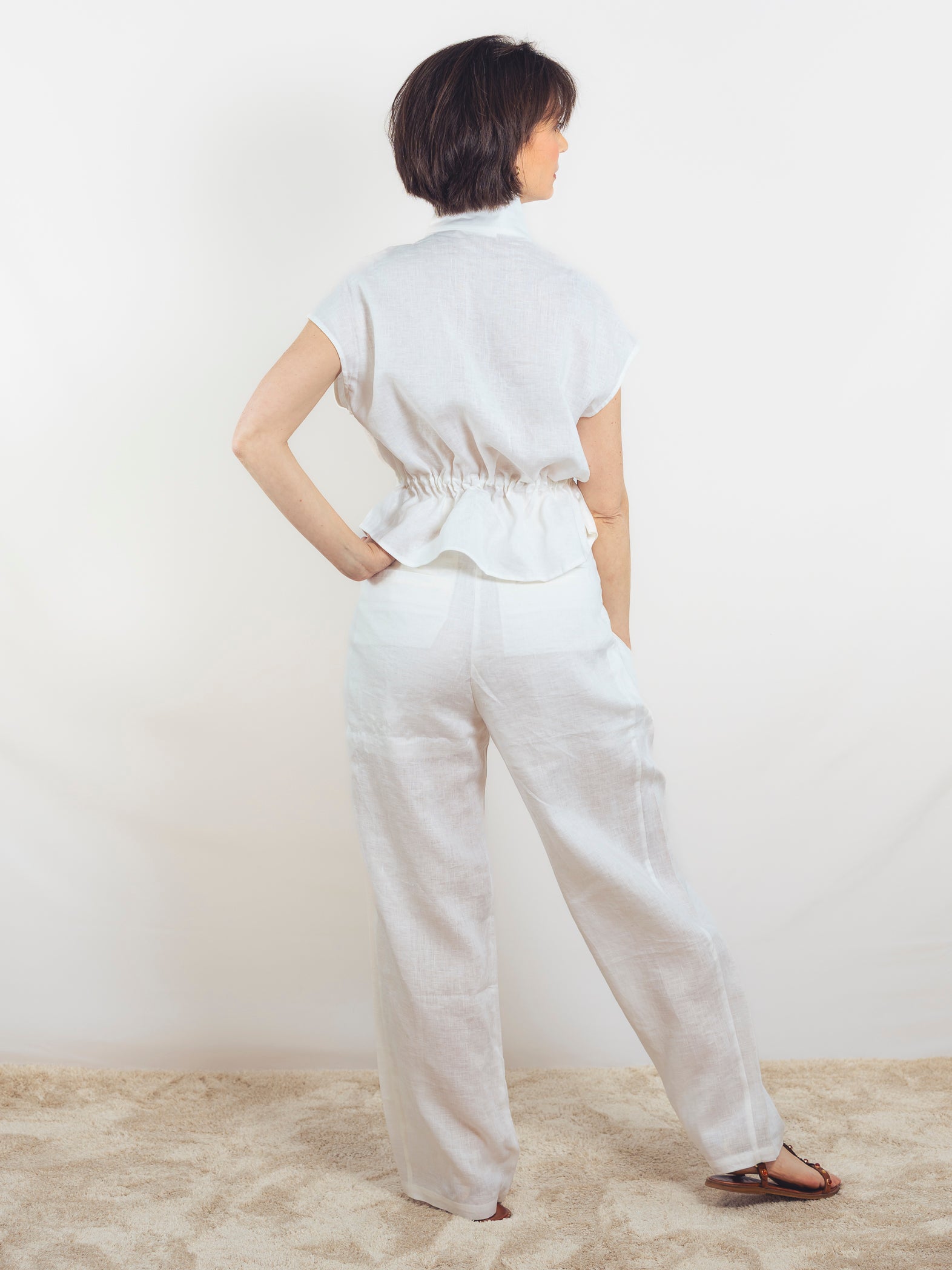 BLUSA LINO BLANCO FRUNCIDA