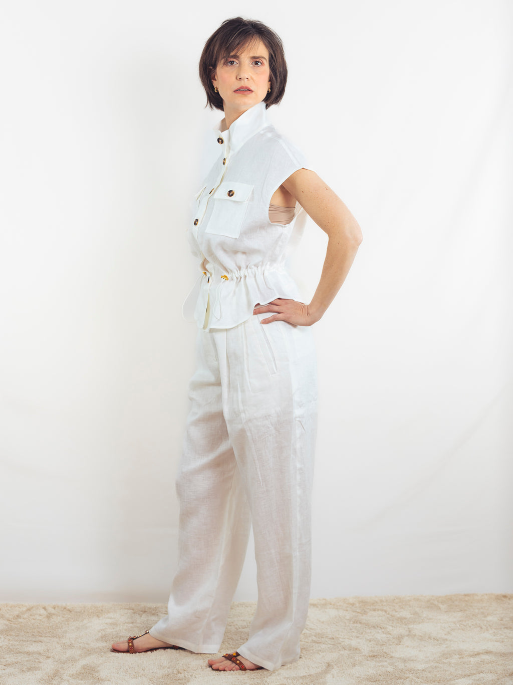 BLUSA LINO BLANCO FRUNCIDA
