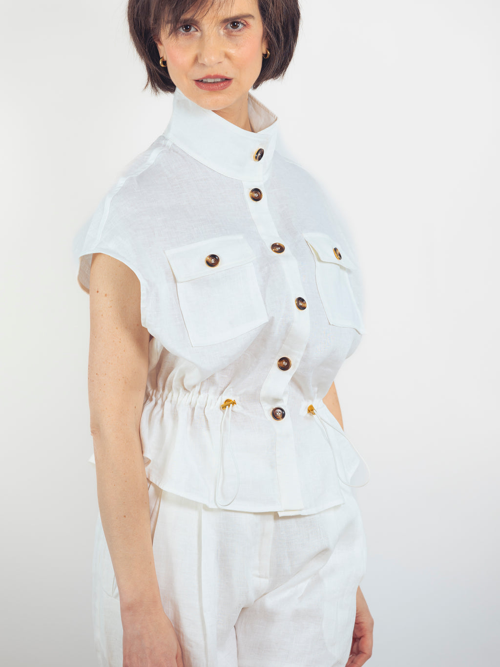 BLUSA LINO BLANCO FRUNCIDA