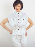 BLUSA LINO BLANCO FRUNCIDA