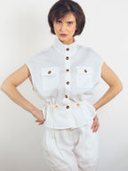 BLUSA LINO BLANCO FRUNCIDA