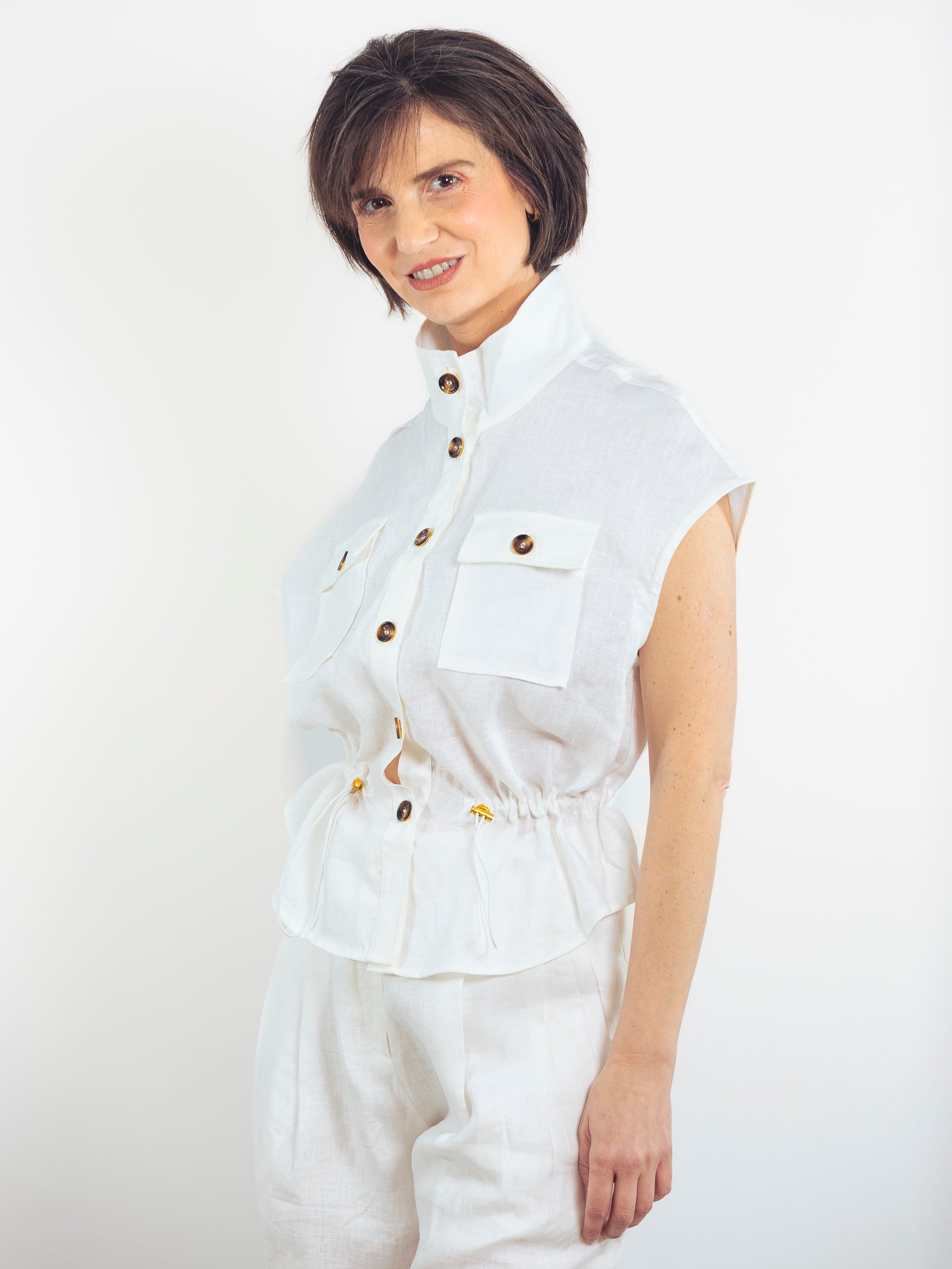 BLUSA LINO BLANCO FRUNCIDA