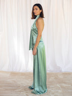 VESTIDO LARGO SATINADO VERDE AGUA