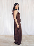 VESTIDO LARGO CUERPO MARRÓN CHOCOLATE