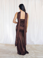 VESTIDO LARGO CUERPO MARRÓN CHOCOLATE