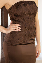 VESTIDO LARGO CUERPO MARRÓN CHOCOLATE