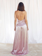 VESTIDO LARGO SATINADO ROSA PALO