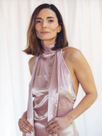 VESTIDO LARGO SATINADO ROSA PALO