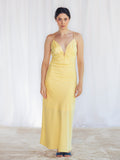 VESTIDO LARGO SATINADO AMARILLO PASTEL