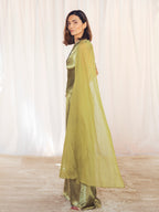 VESTIDO LARGO SATINADO VERDE OLIVA
