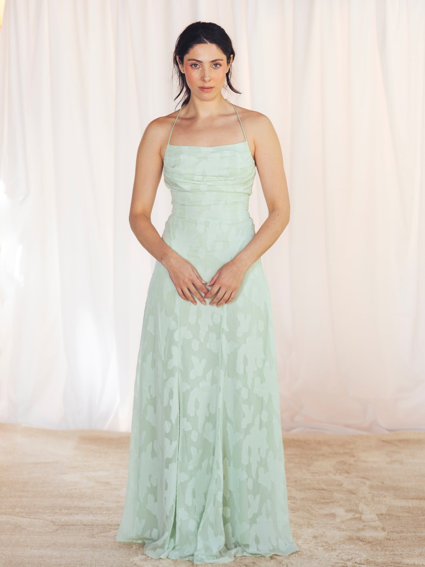 VESTIDO LARGO FLORES VERDE AGUA