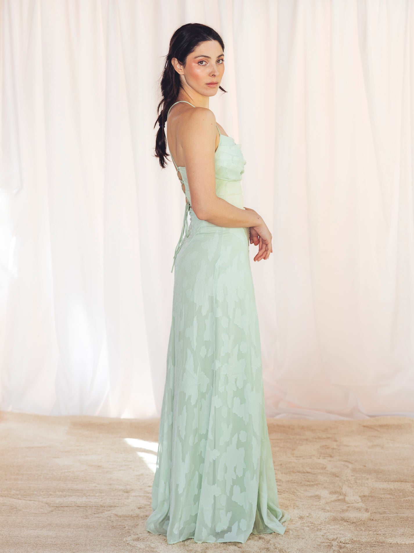 VESTIDO LARGO FLORES VERDE AGUA