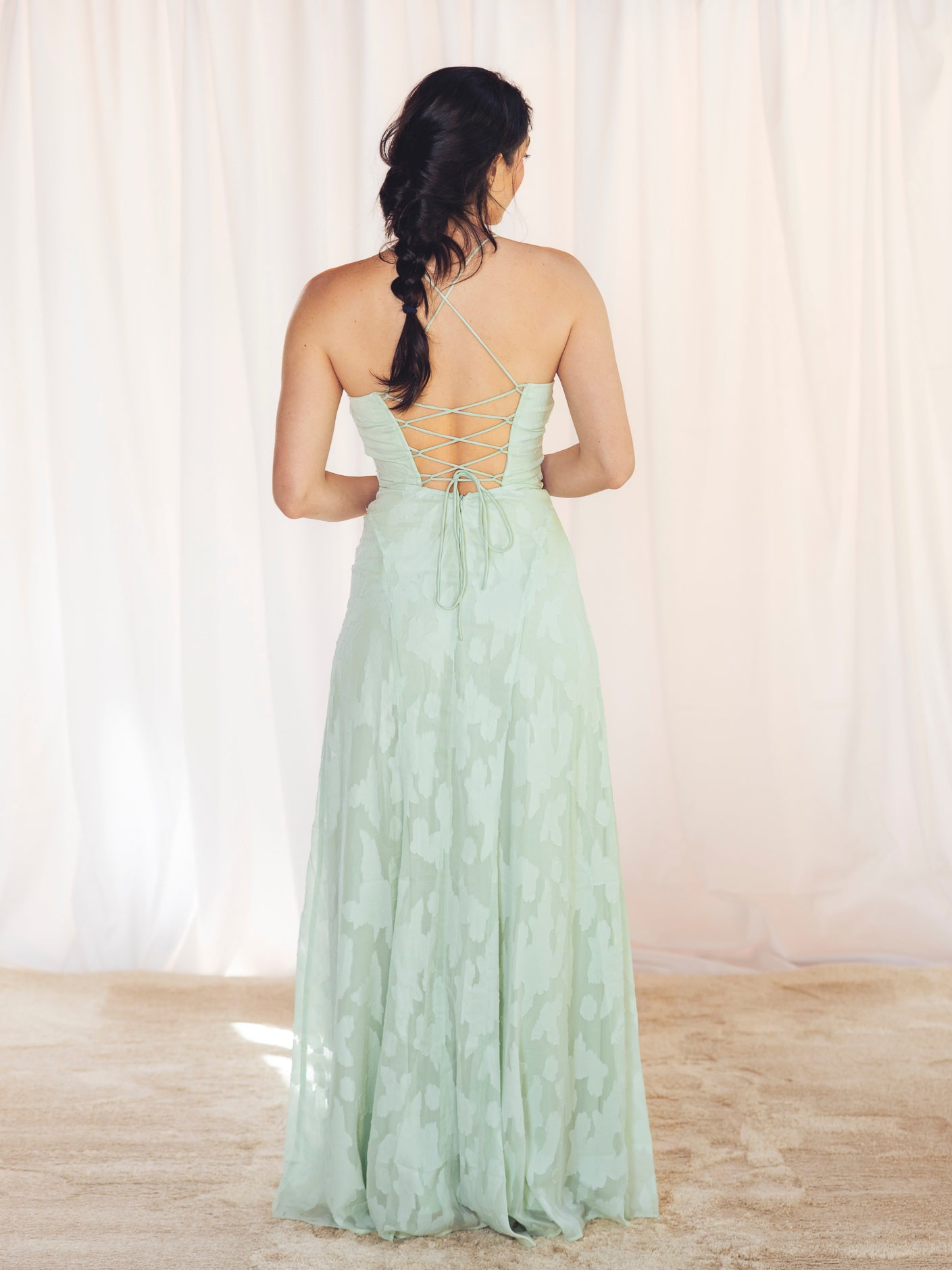 VESTIDO LARGO FLORES VERDE AGUA