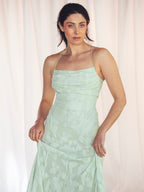 VESTIDO LARGO FLORES VERDE AGUA