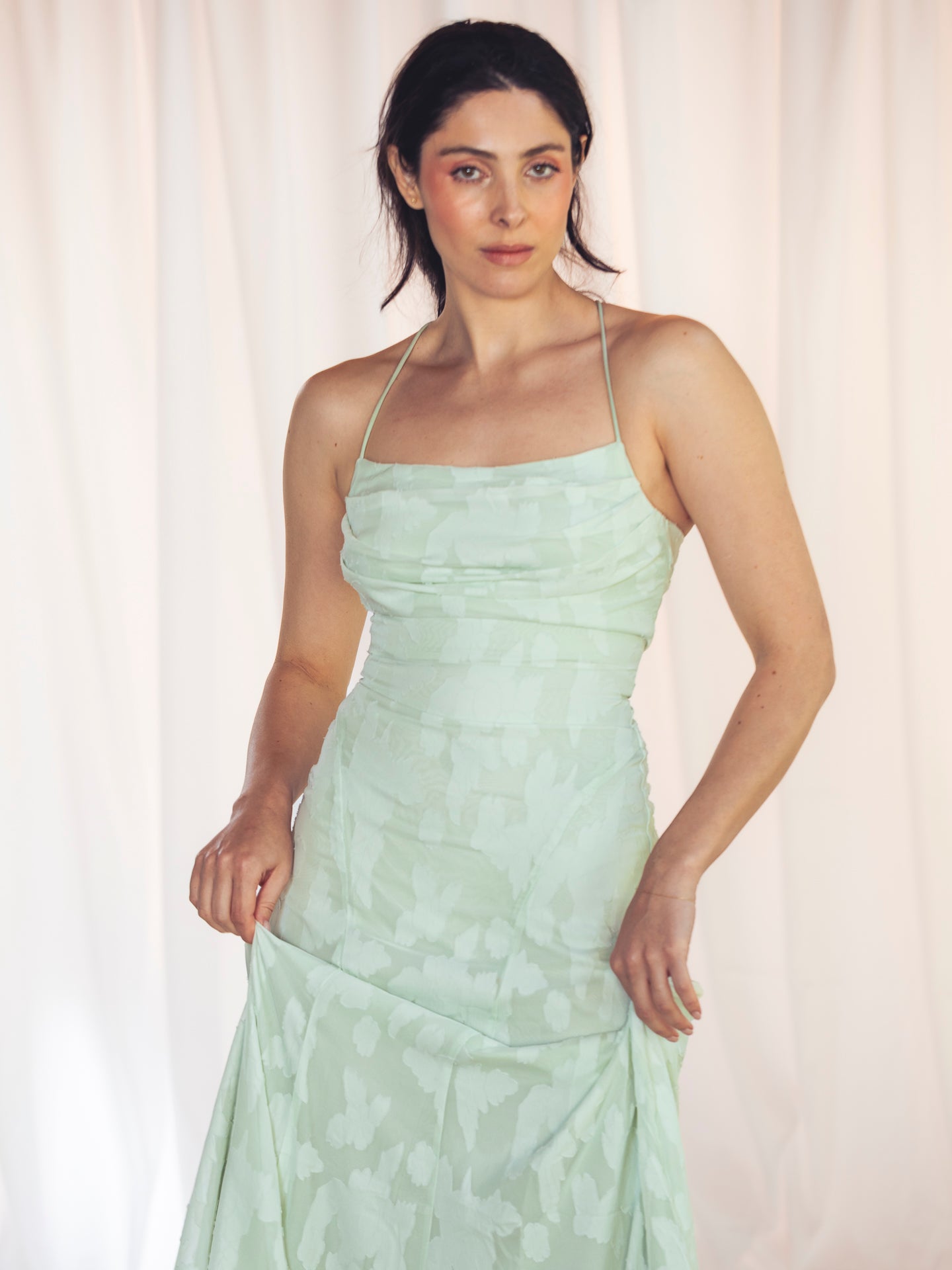 VESTIDO LARGO FLORES VERDE AGUA