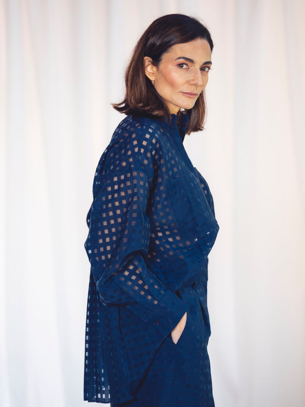 CAMISA OVERSIZED CUADROS MARINO
