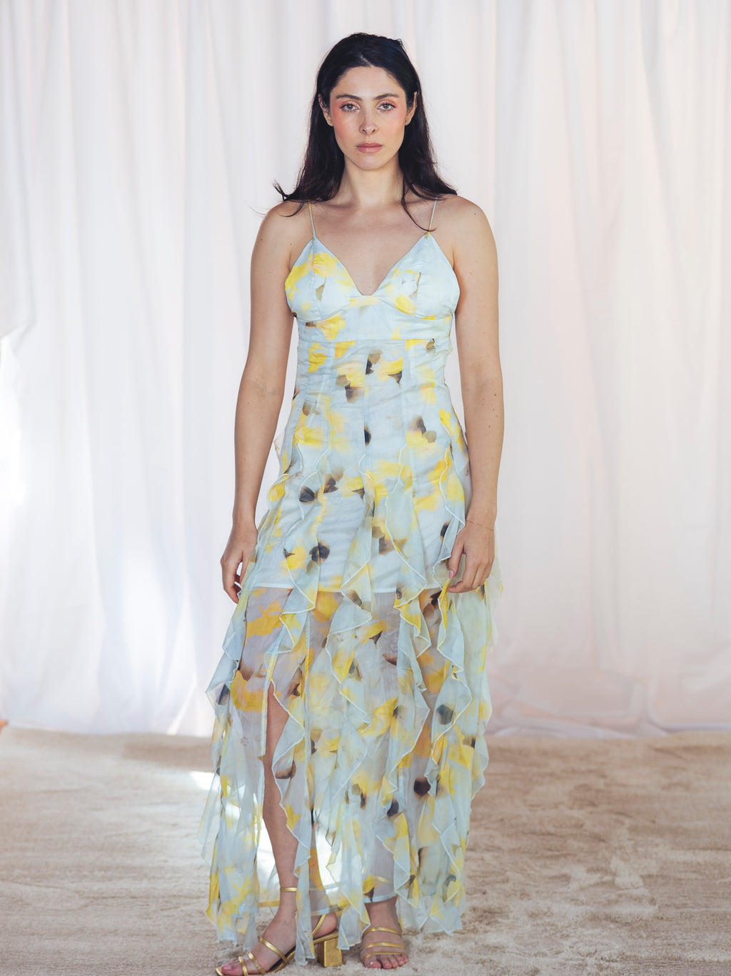 VESTIDO LARGO FLORES AMARILLO