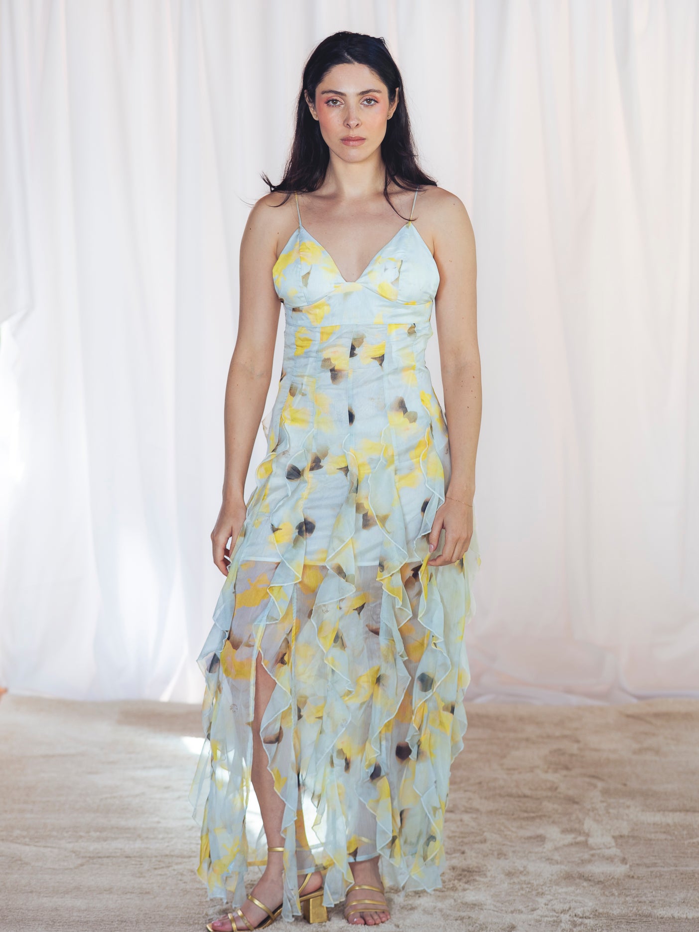 VESTIDO LARGO FLORES AMARILLO