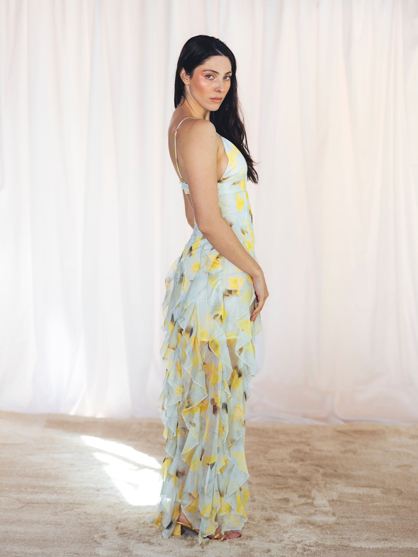 VESTIDO LARGO FLORES AMARILLO