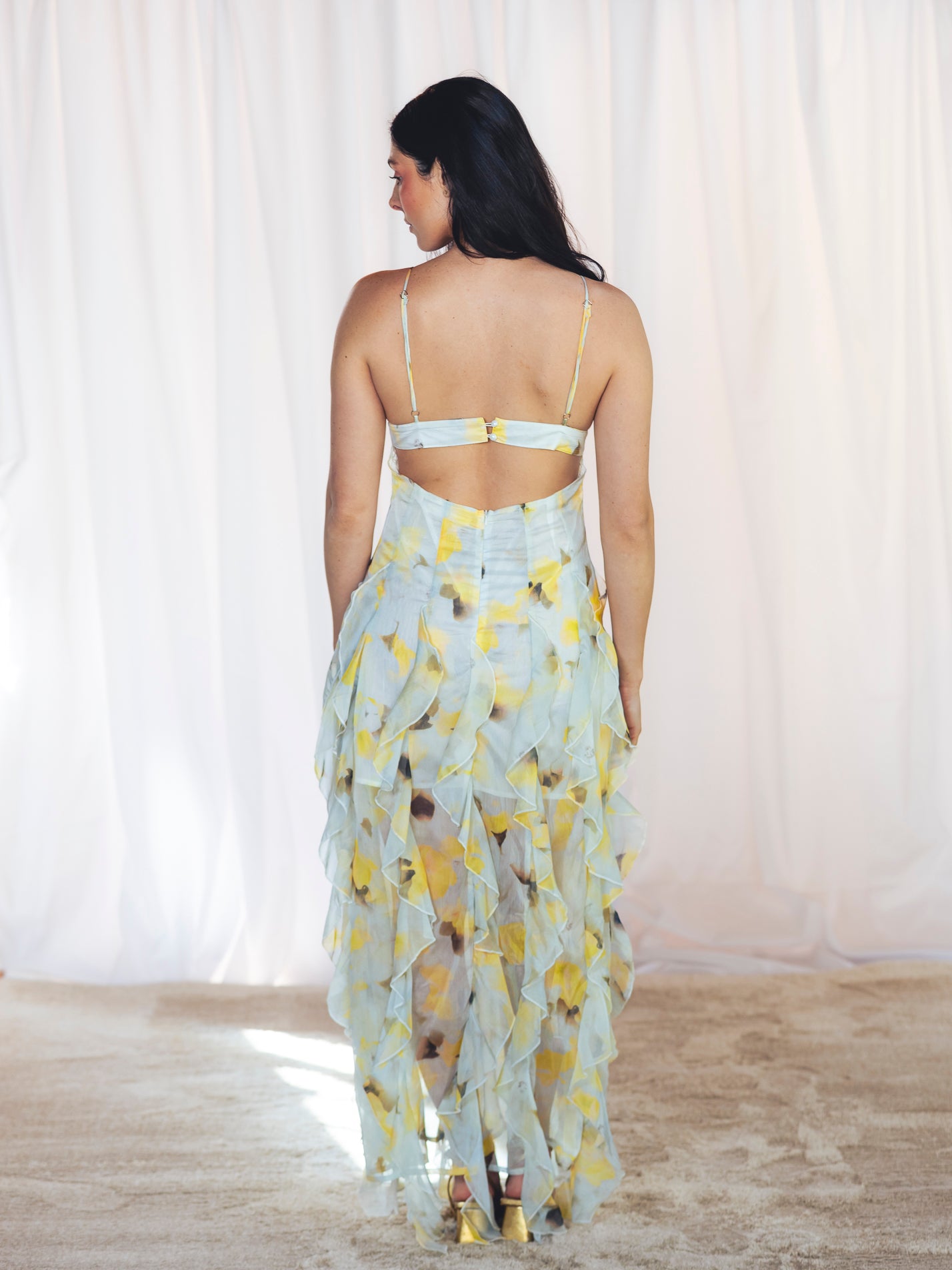 VESTIDO LARGO FLORES AMARILLO