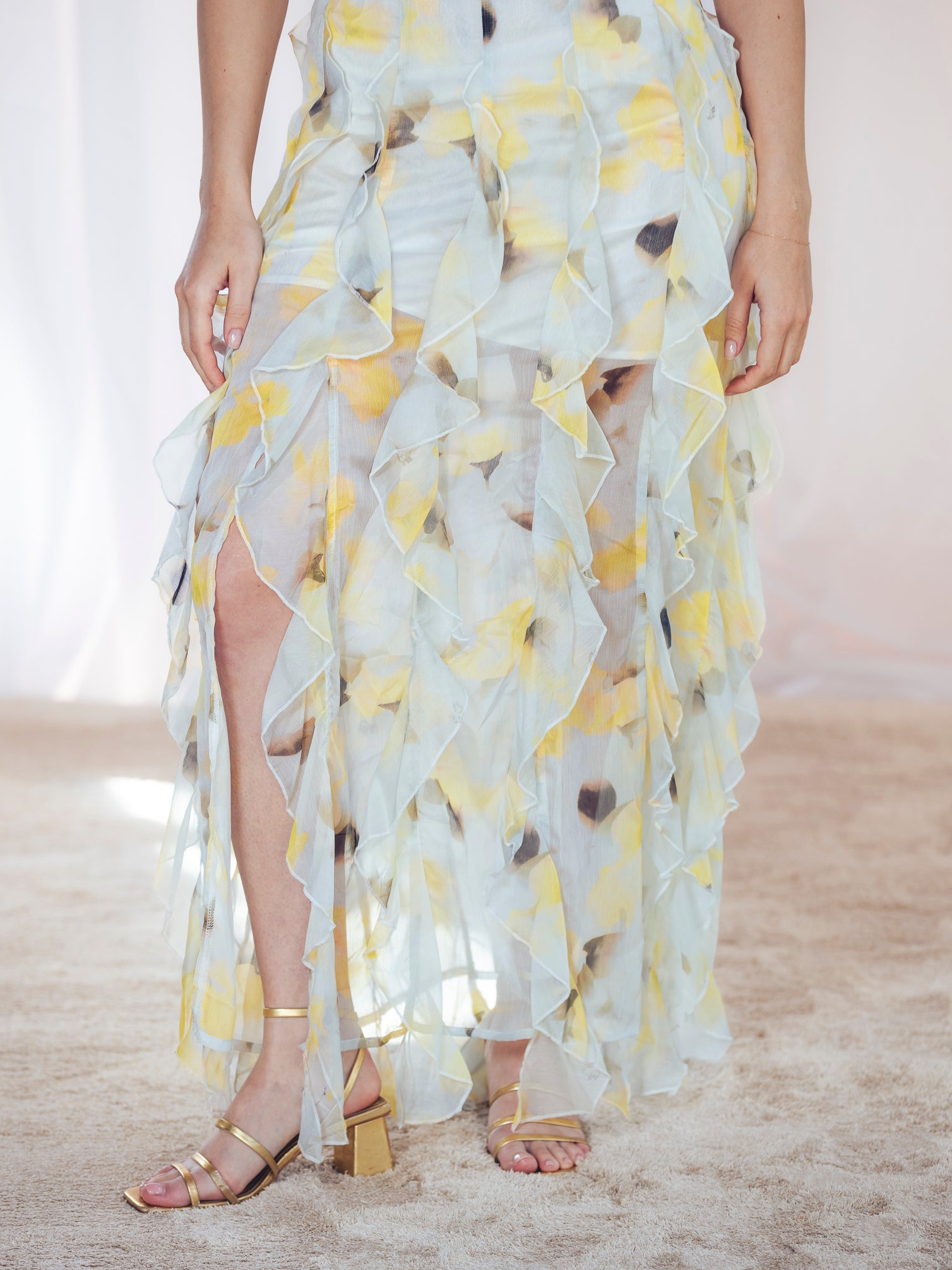 VESTIDO LARGO FLORES AMARILLO