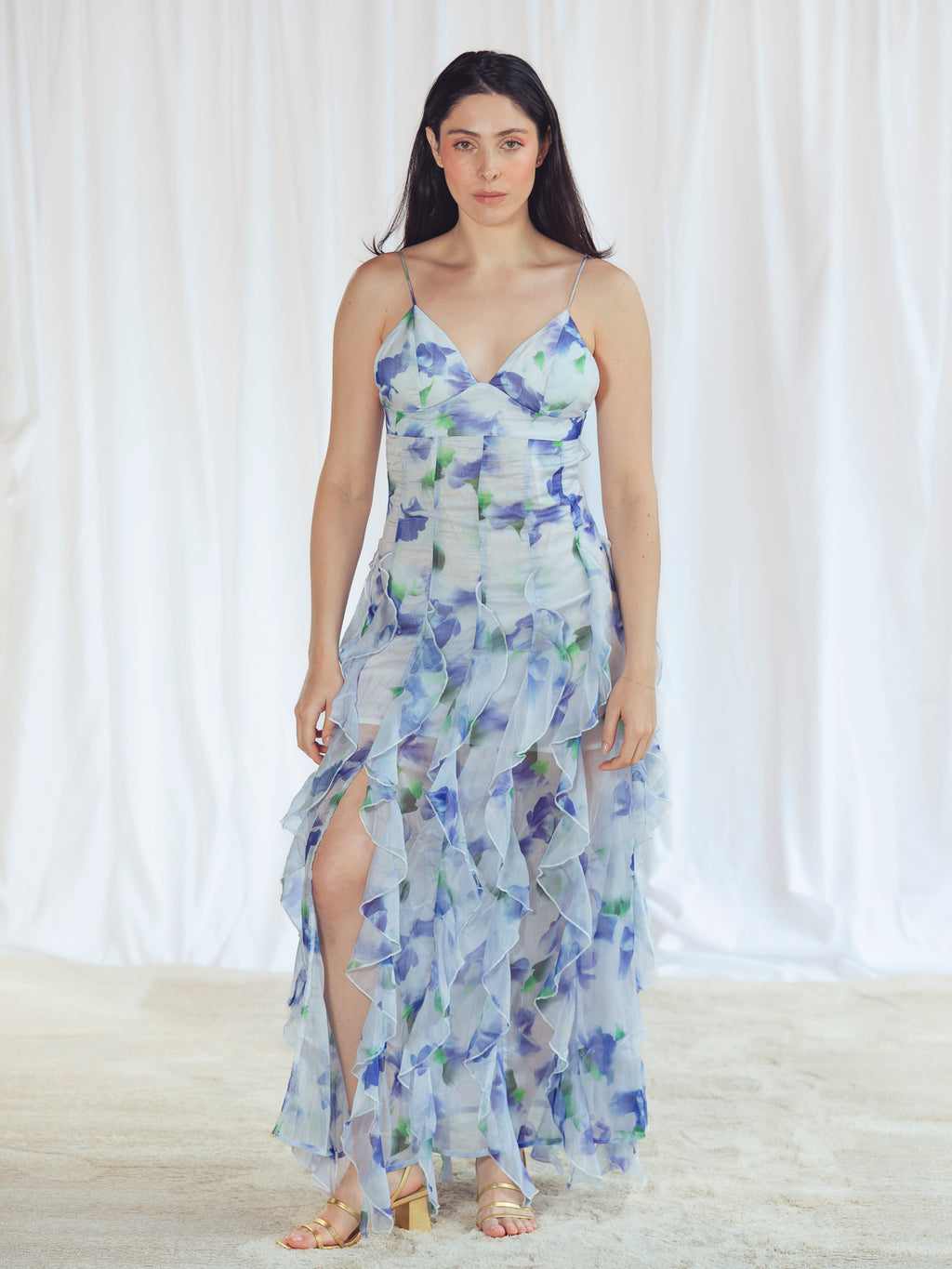 VESTIDO LARGO FLORES AZUL