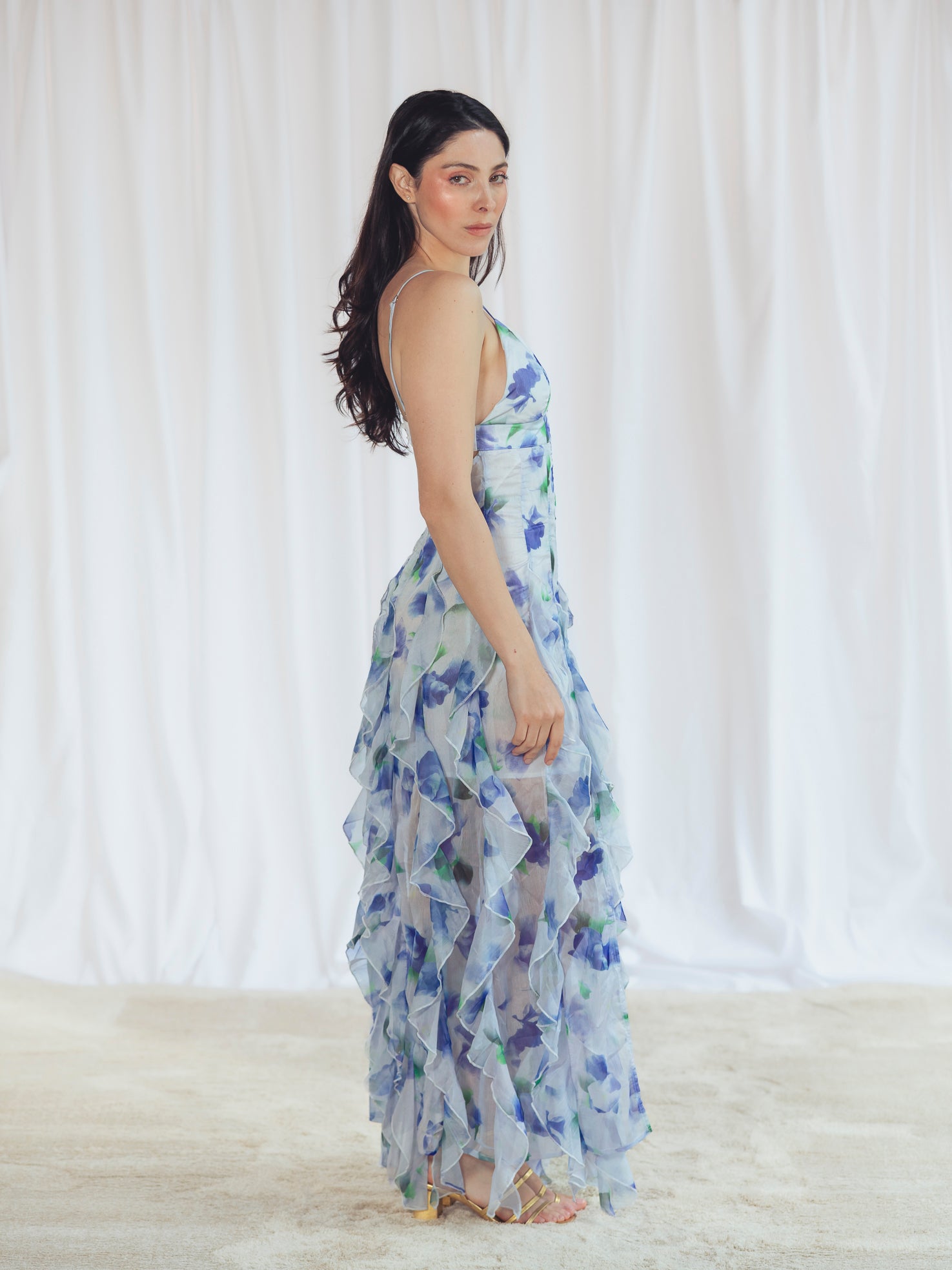 VESTIDO LARGO FLORES AZUL