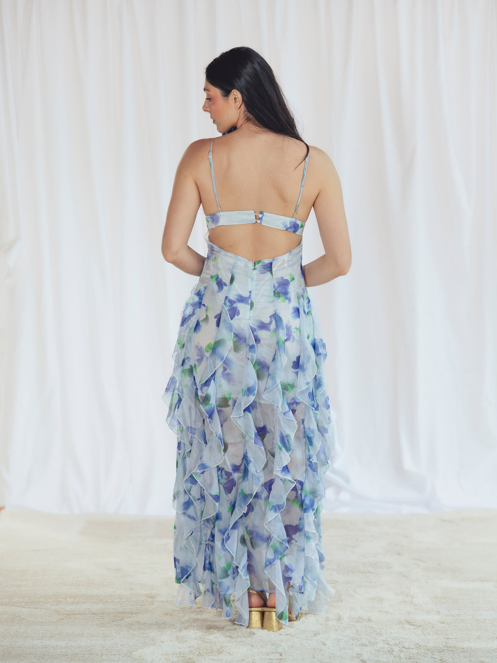 VESTIDO LARGO FLORES AZUL