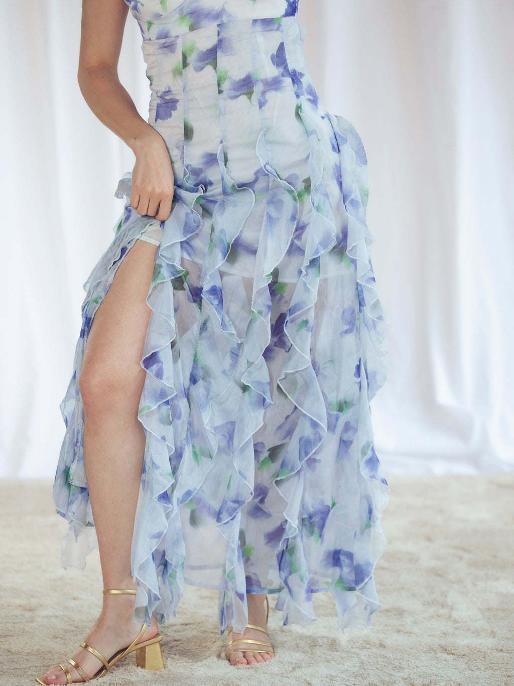 VESTIDO LARGO FLORES AZUL