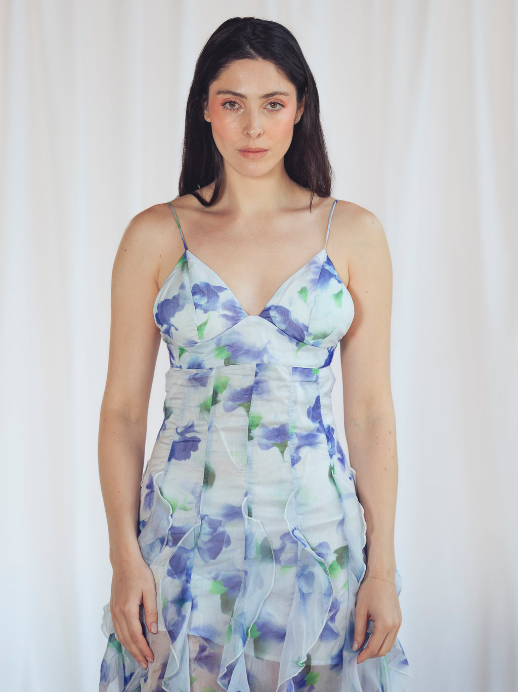 VESTIDO LARGO FLORES AZUL
